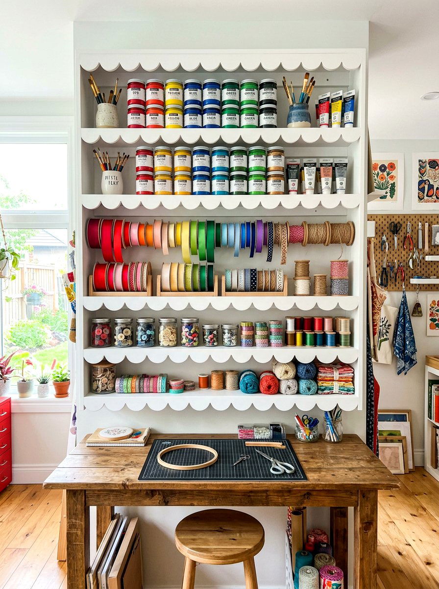 Scalloped Craft Room Shelf - 30 scalloped shelf ideas