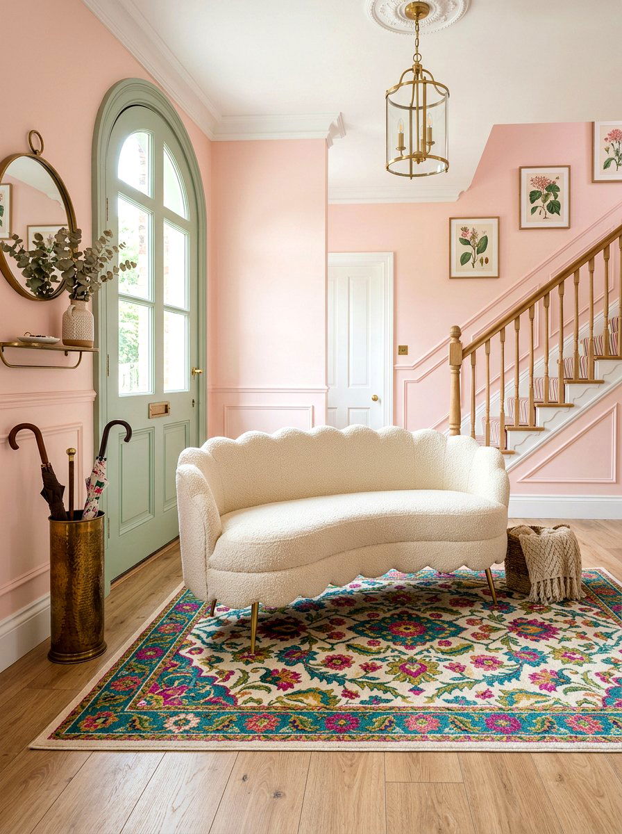 Scalloped Edge Boucle Bench - 30 boucle entry bench ideas