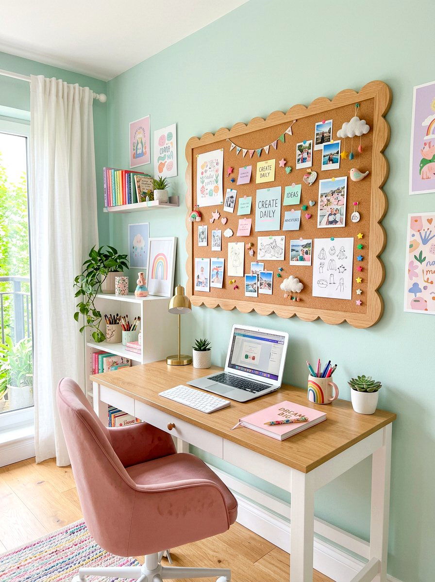 Scalloped Edge Cork Board - 30 pin board office wall ideas