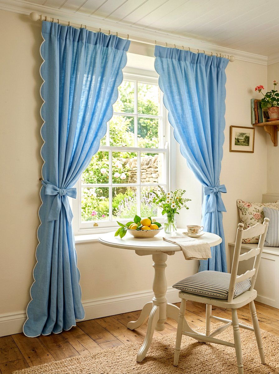 Scalloped Edge Draped Dining Panels - 30 dining room draped curtains ideas