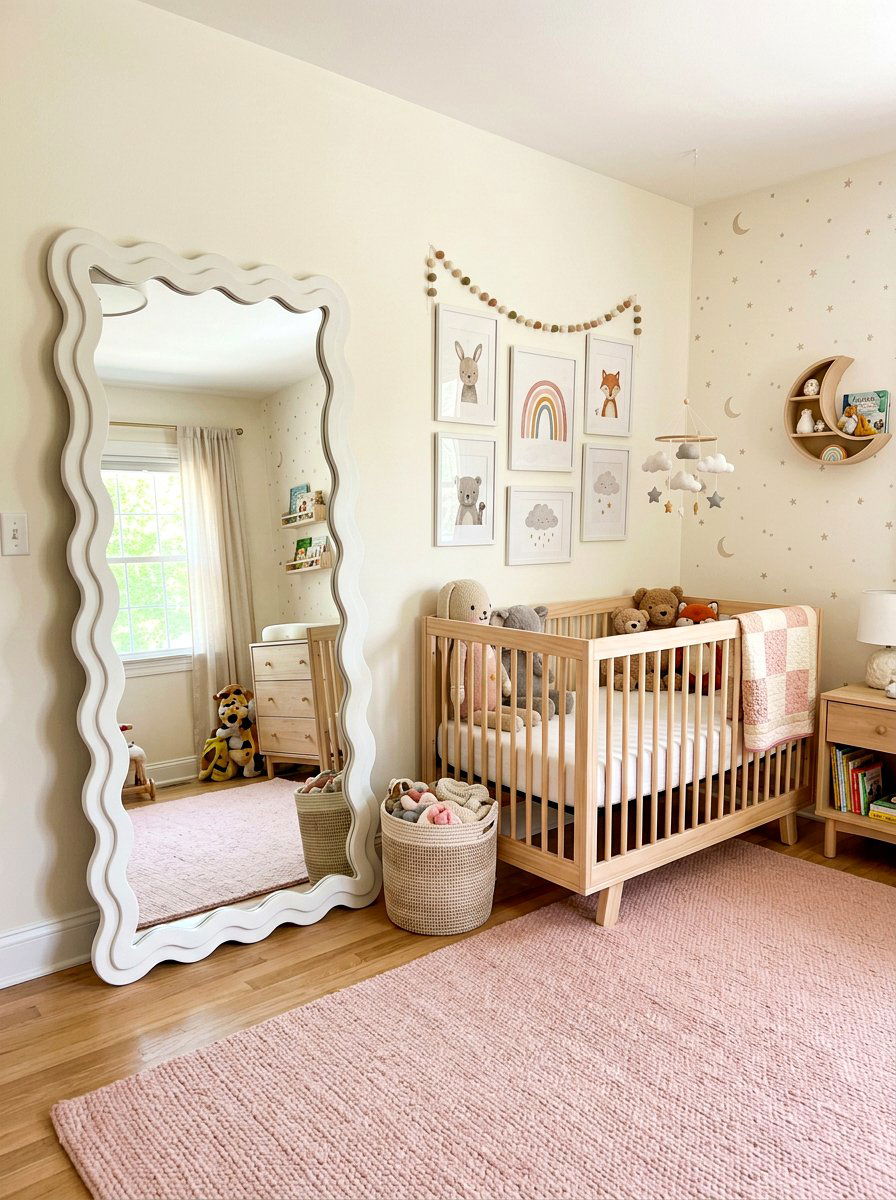 Scalloped Edge Floor Mirror Nursery - 30 oversized mirror leaning wall ideas