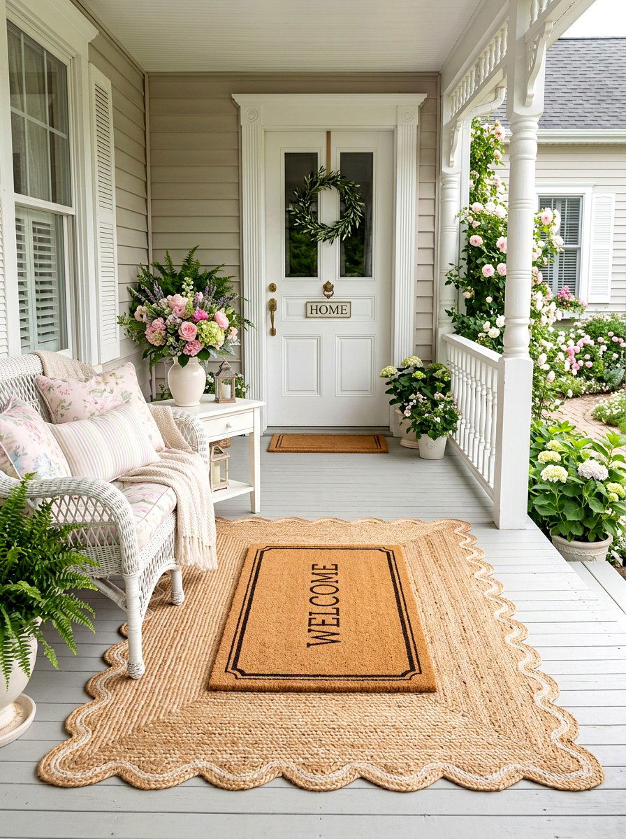 Scalloped Edge Layered Porch Mat - 30 layered doormat porch ideas