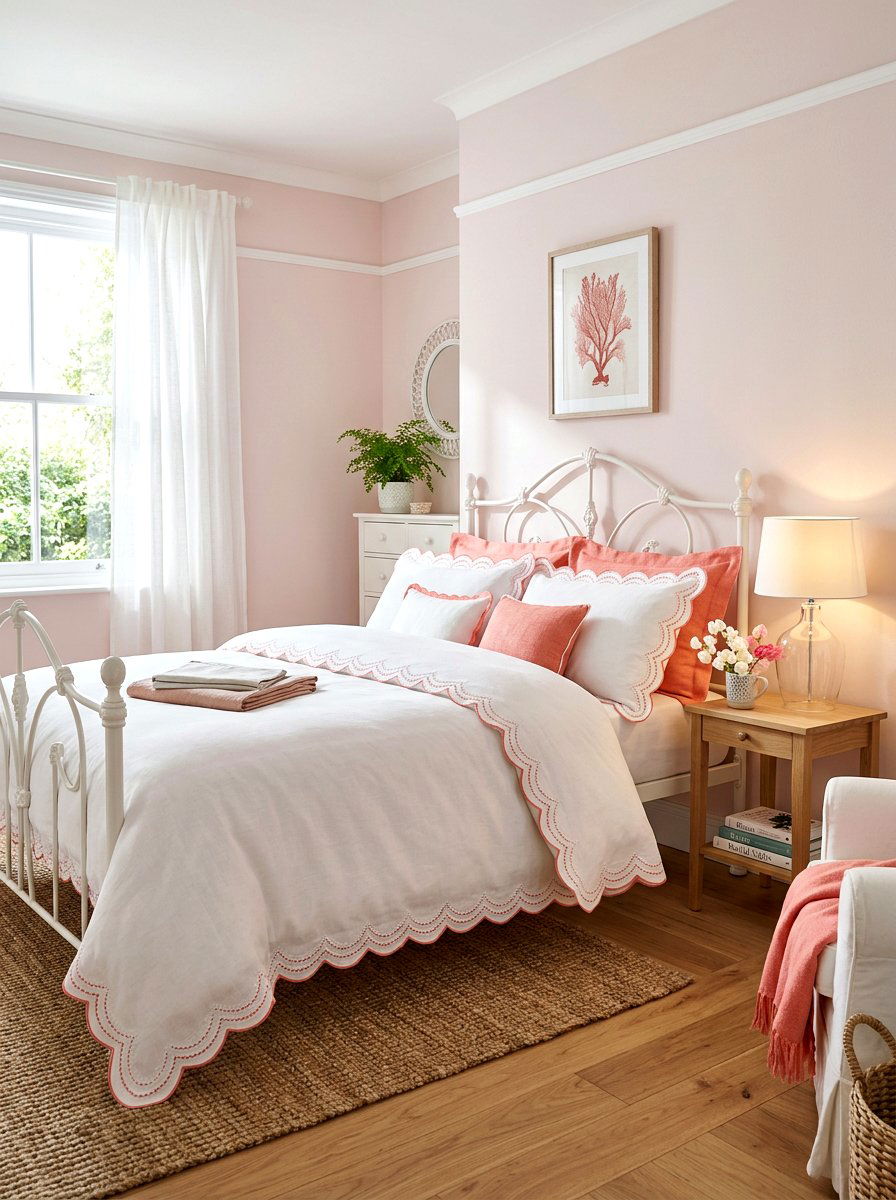 Scalloped Edge Linen Bedding - 30 southern prep decor ideas