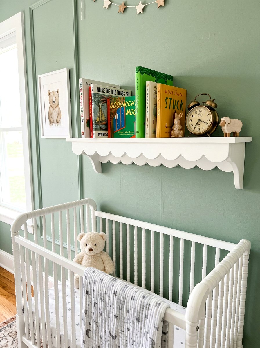 Scalloped Edge Nursery Wall Shelf - 30 French nursery decor ideas