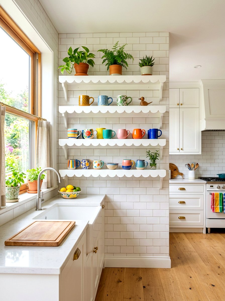 Scalloped Edge Open Shelving - 30 furniture style kitchen ideas