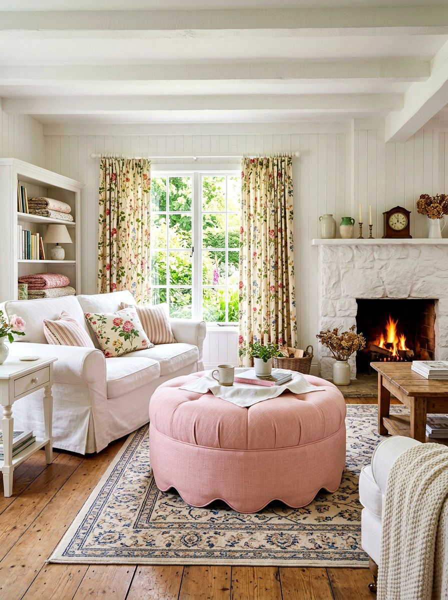 Scalloped Edge Oversized Ottoman - 30 oversized ottoman living room ideas