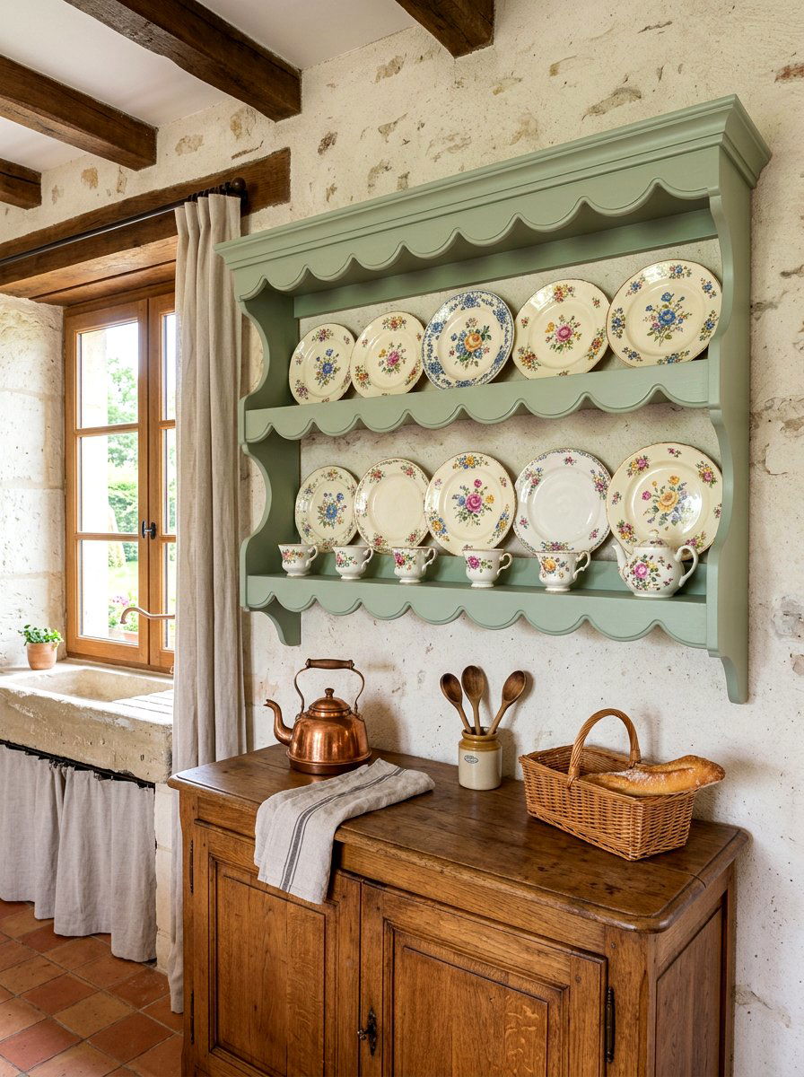 Scalloped Edge Plate Shelf - 30 plate display kitchen ideas