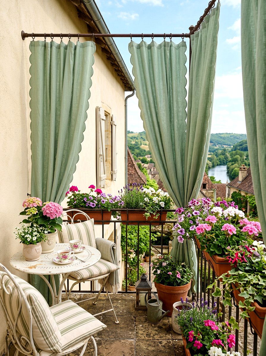 Scalloped Edge Privacy Curtains - 30 balcony privacy curtain ideas aesthetic
