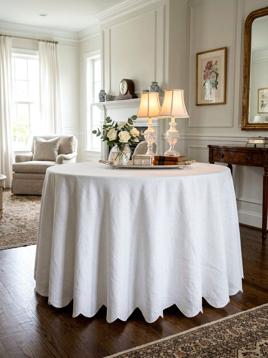 Scalloped Edge Skirted Table - 30 skirted foyer table ideas