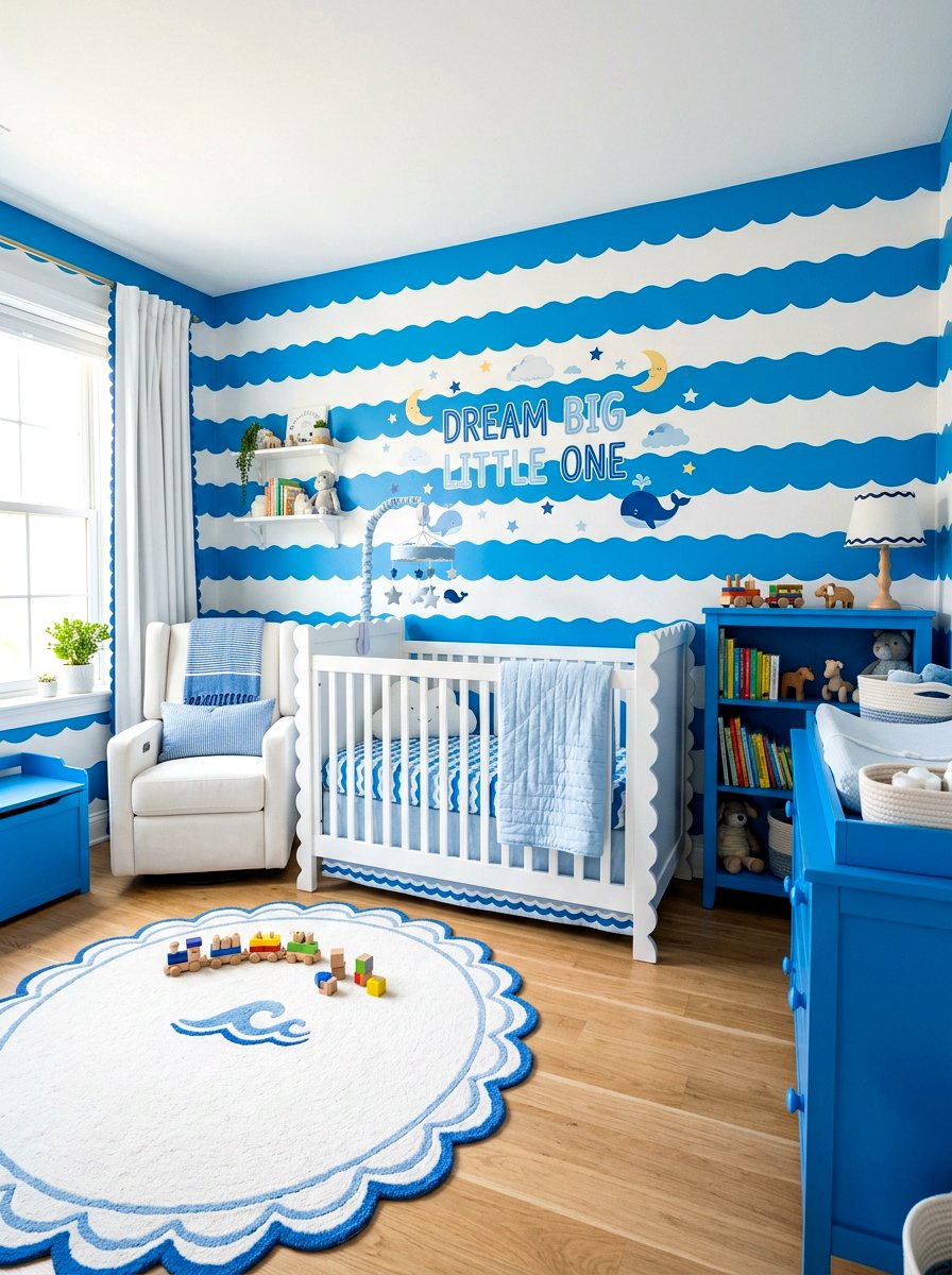 Scalloped Edge Stripe Nursery - 30 stripe nursery wallpaper ideas