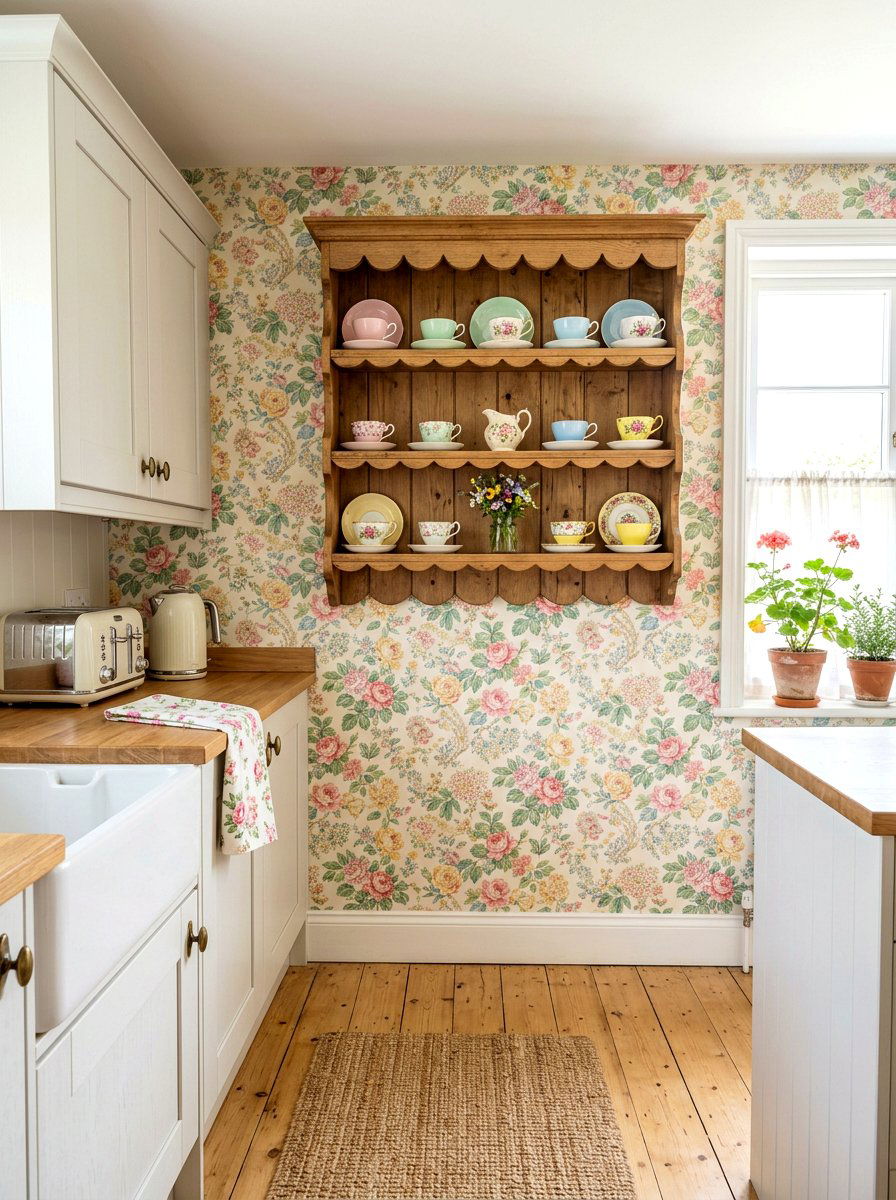 Scalloped Edge Timber Shelf - 30 heritage kitchen shelf ideas