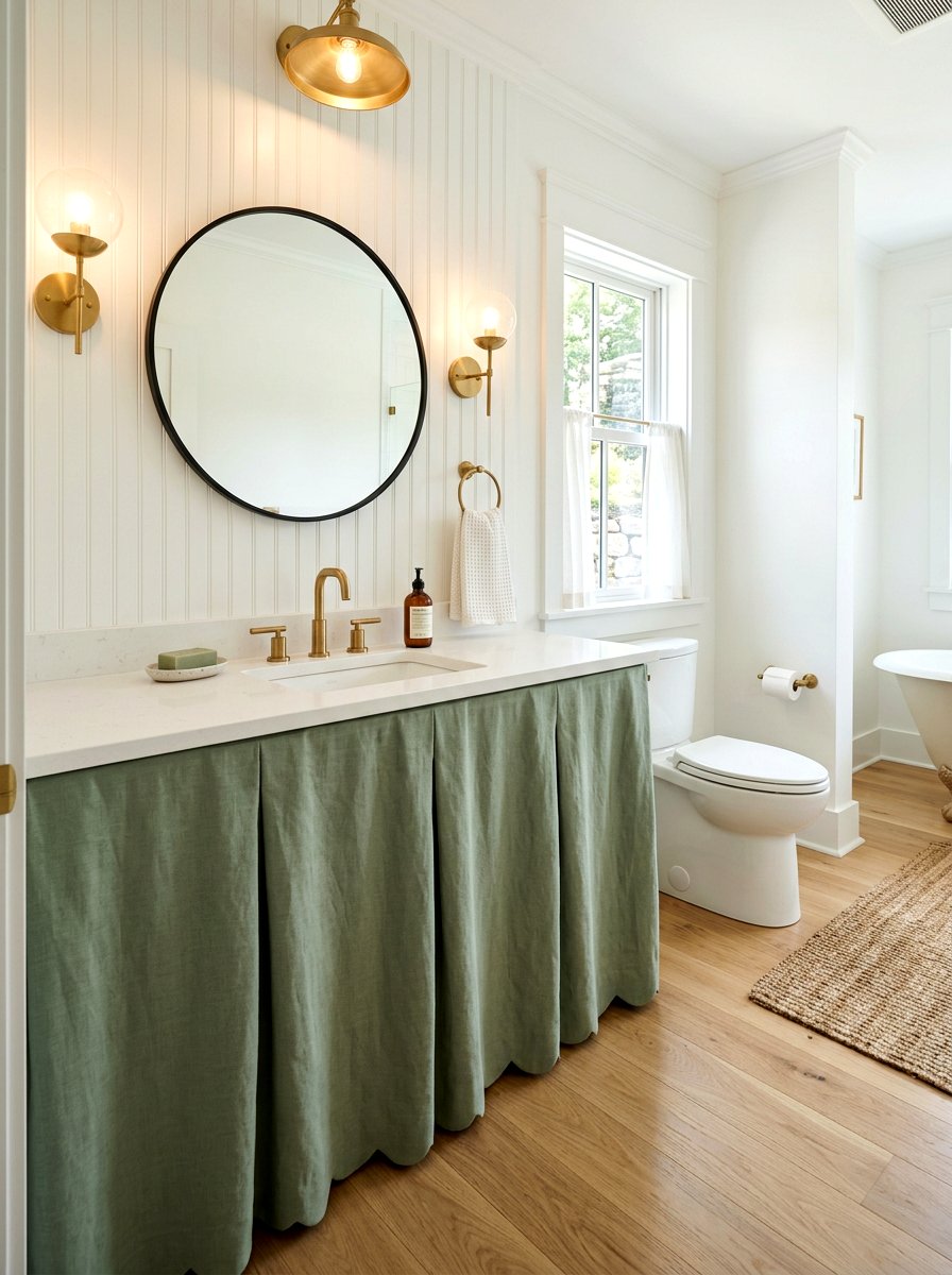 Scalloped Edge Vanity Fabric - 30 skirted vanity ideas