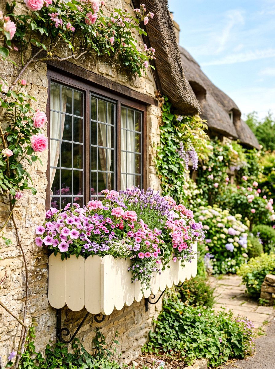 Scalloped Edge Window Box - 30 exterior flower box ideas