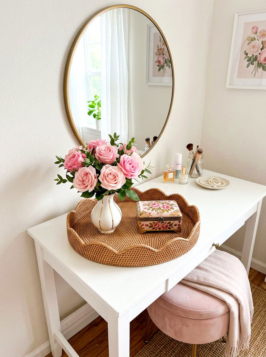 Scalloped Edge Woven Tray - 30 woven tray decor ideas