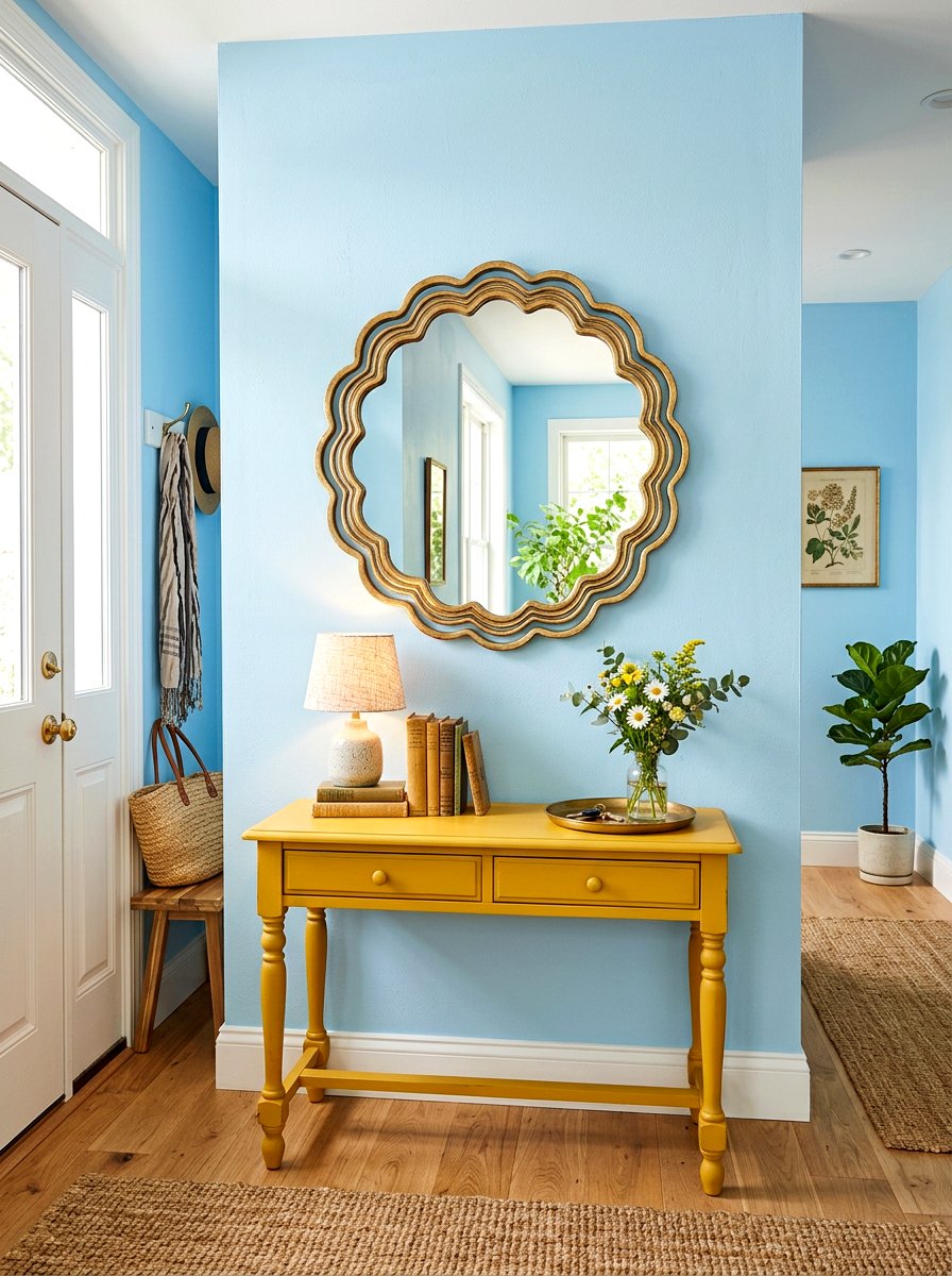 Scalloped Entryway Mirror - 30 dopamine entryway ideas