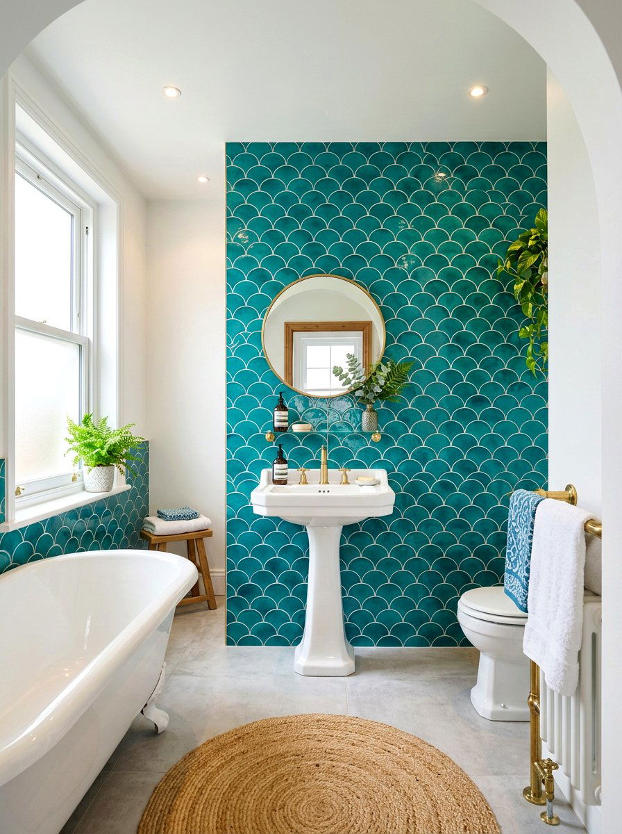 Scalloped Fish Scale Tile - 30 bathroom accent tile ideas