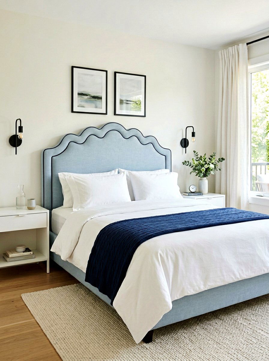 Scalloped Headboard With Contrast Piping - 30 scalloped headboard ideas