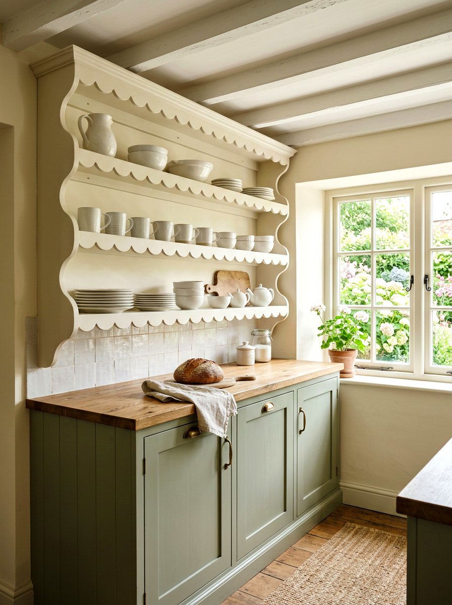 Scalloped Kitchen Open Shelving - 30 scalloped shelf ideas