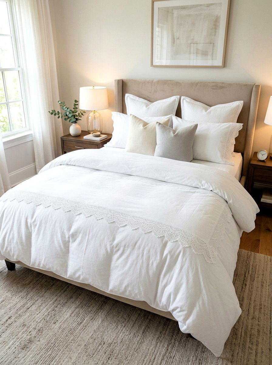 Scalloped Lace Edge Sheets - 30 lace bedroom decor ideas