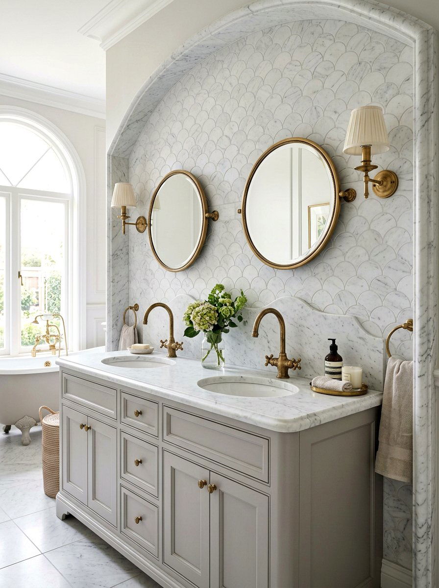 Scalloped Marble Backsplash - 30 granny chic bathroom ideas