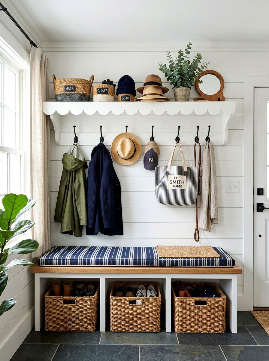 Scalloped Mudroom Bench Shelf - 30 scalloped shelf ideas