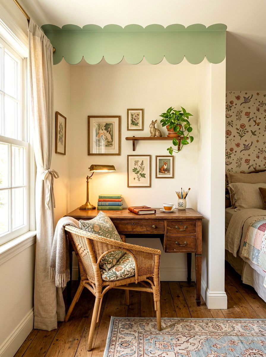 Scalloped Painted Border - 30 kids desk wall ideas