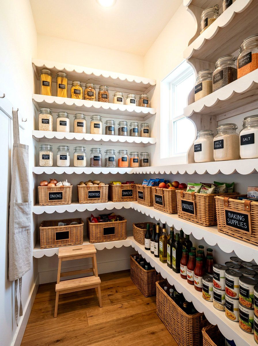 Scalloped Pantry Storage Shelf - 30 scalloped shelf ideas
