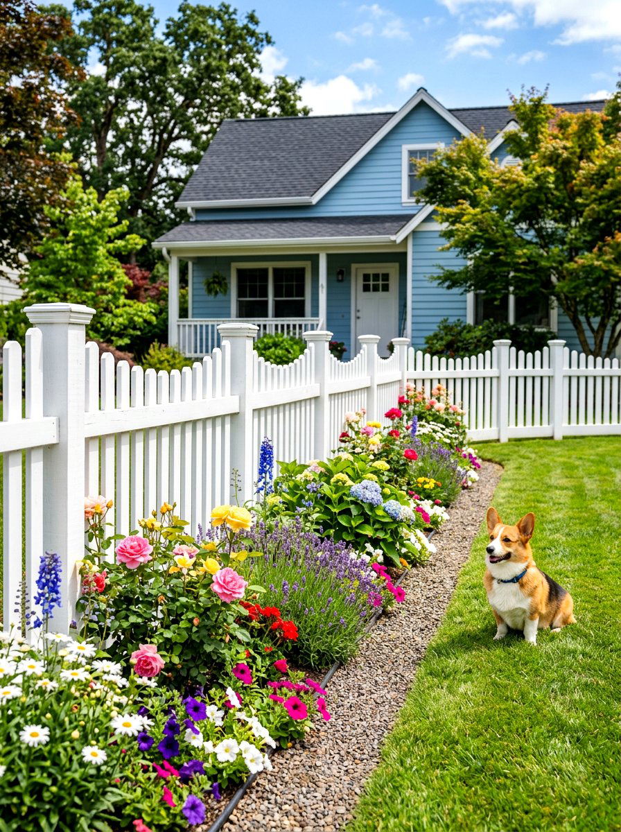 Scalloped Picket Front Yard - 30 dog fence ideas