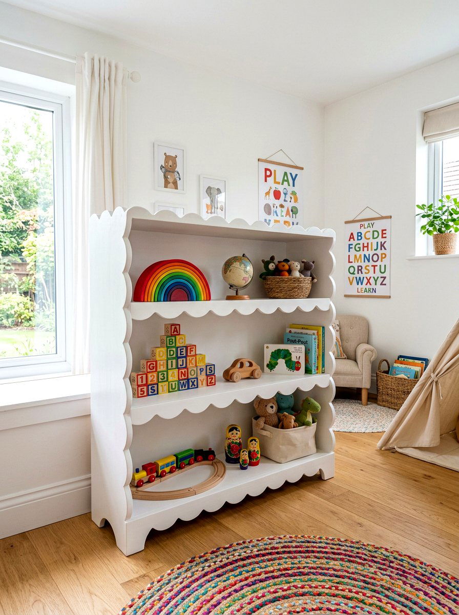 Scalloped Playroom Toy Shelf - 30 scalloped shelf ideas
