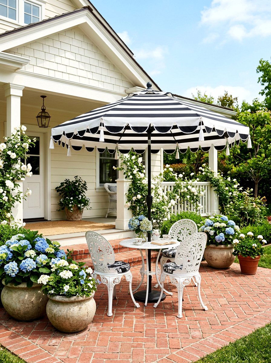 Scalloped Striped Umbrella - 30 striped porch umbrella ideas