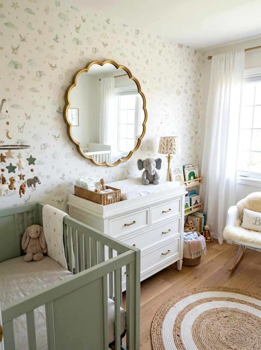 Scalloped brass wall mirror - 30 antique brass mirror decor ideas