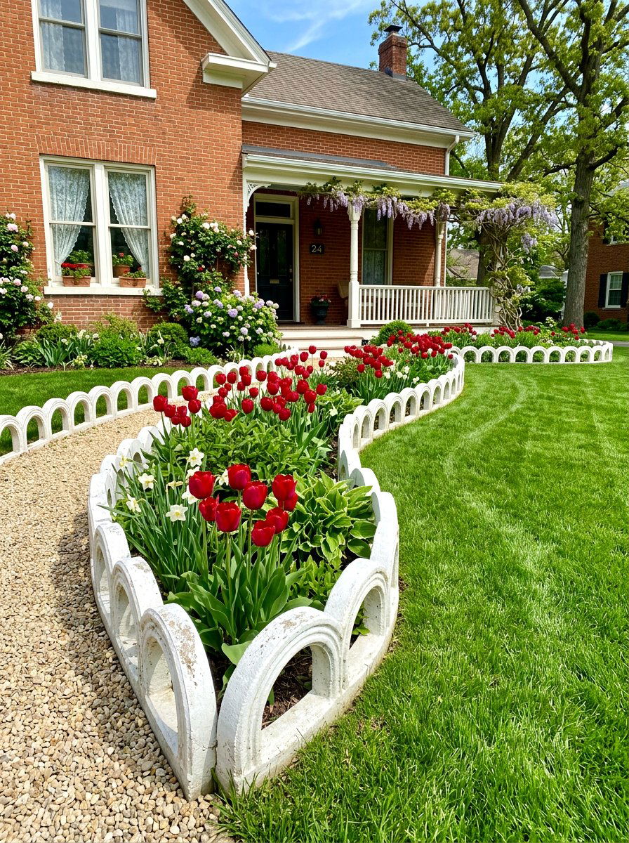 Scalloped concrete edging - 30 front yard edging ideas
