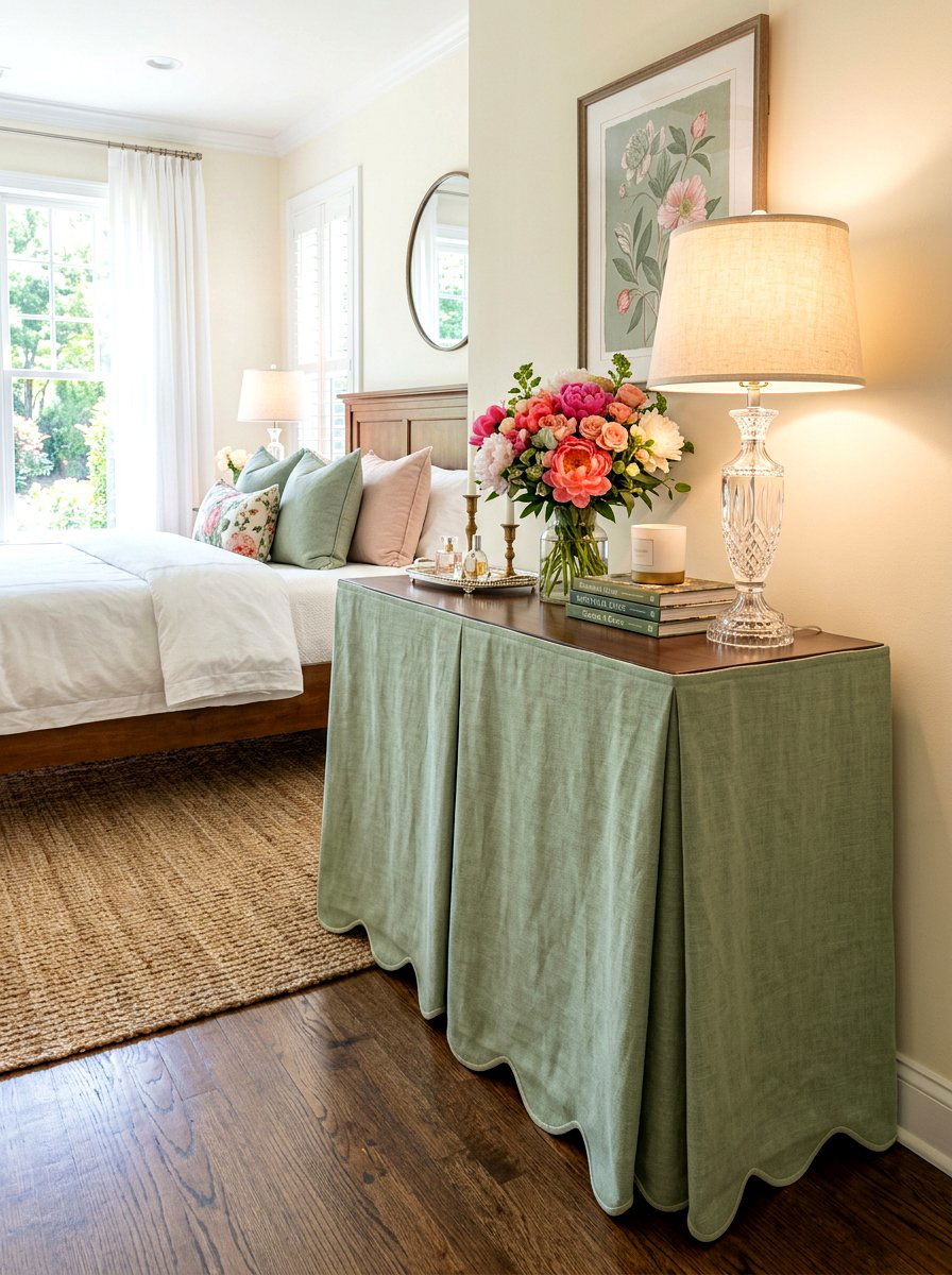 Scalloped console skirt - 30 skirted console table ideas