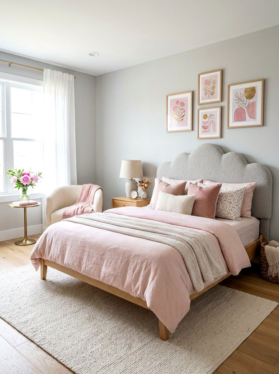 Scalloped edge boucle headboard - 30 boucle headboard ideas
