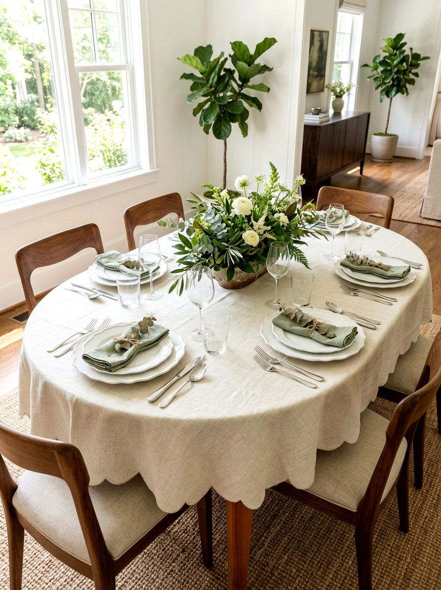 Scalloped edge dining tablescape - 30 coastal grandmother decor ideas