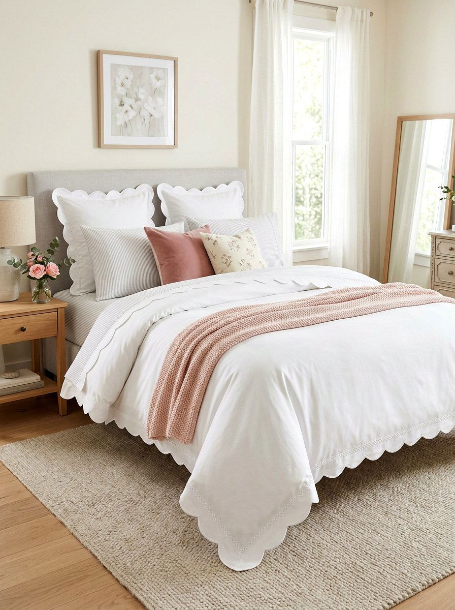 Scalloped edge duvet - 30 embroidered bedding ideas