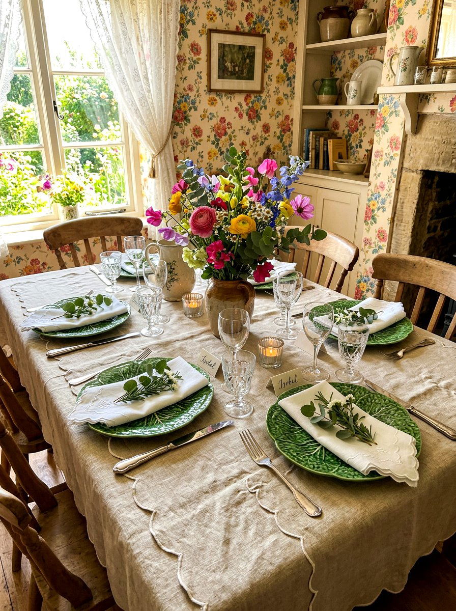 Scalloped edge linen - 30 cabbagecore tablescape ideas