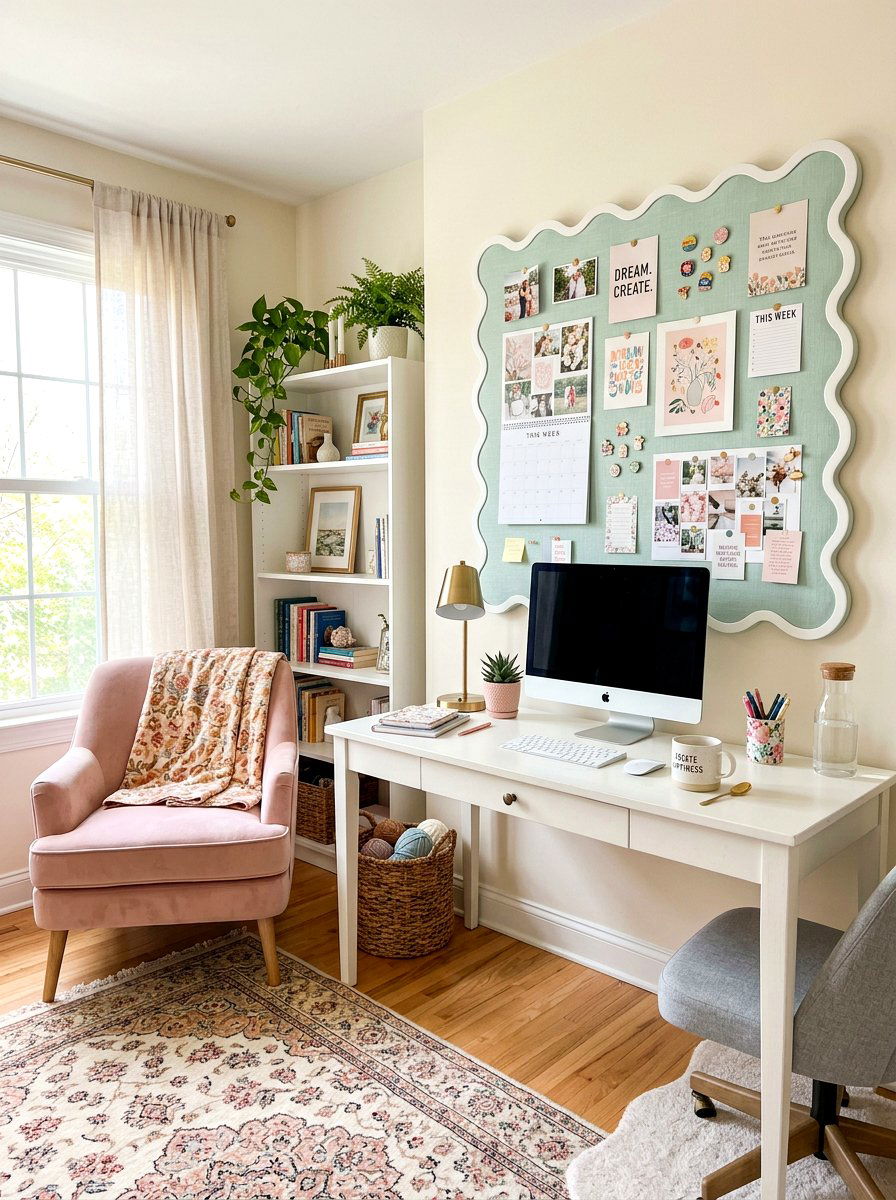 Scalloped edge pinboard office - 30 pinboard office aesthetic ideas