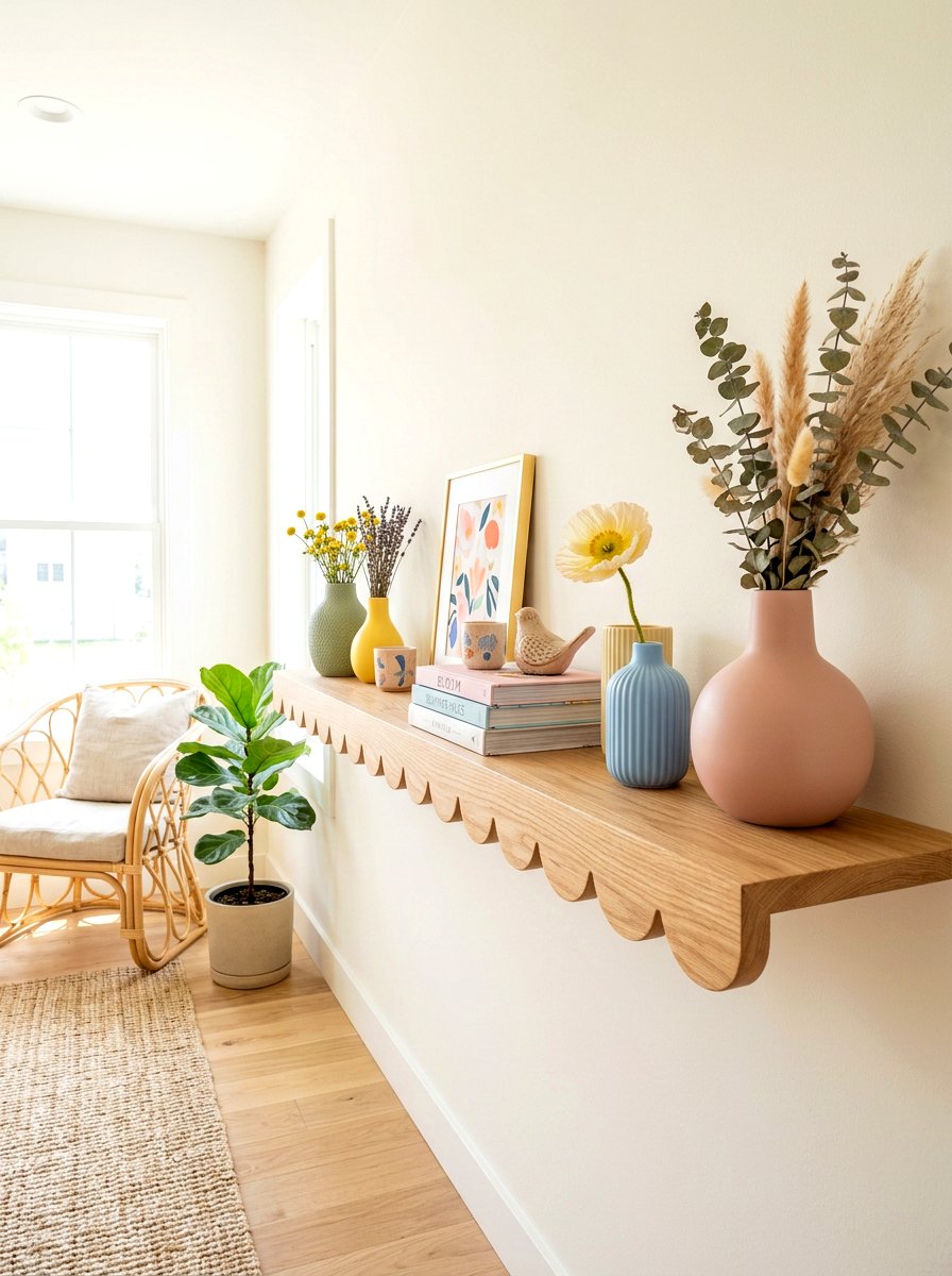 Scalloped edge shelf - 30 summer shelf decor ideas