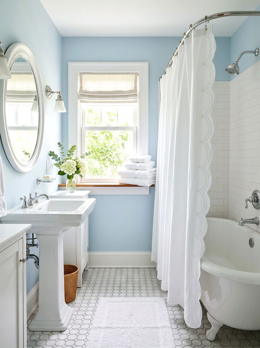 Scalloped edge shower curtain - 30 shower curtain bathroom ideas