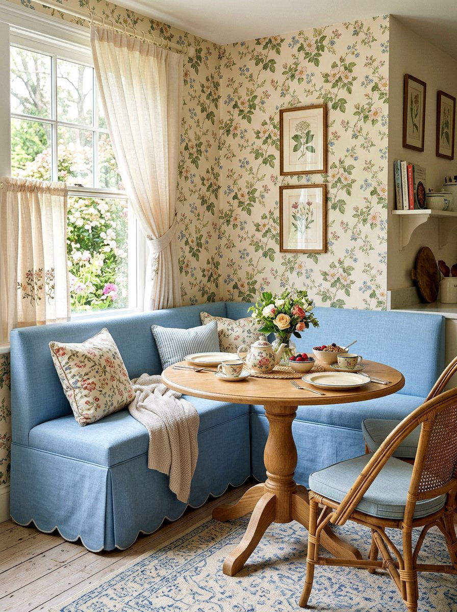 Scalloped edge skirted dining bench - 30 skirted dining bench ideas