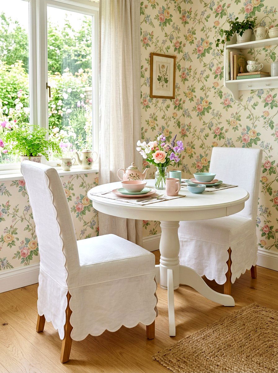 Scalloped edge slipcover - 30 slipcovered dining chair ideas