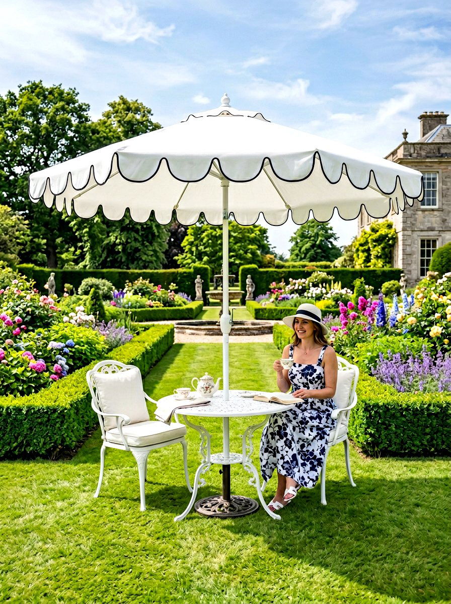Scalloped edge umbrella - 30 garden umbrella ideas