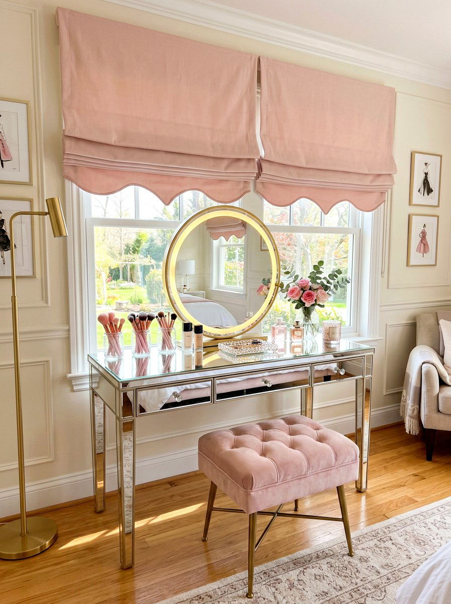 Scalloped edge vanity shades - 30 roman shade ideas