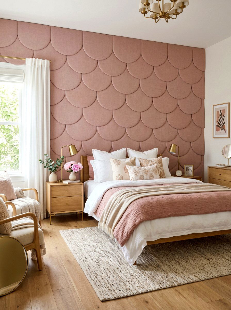 Scalloped fabric wall - 30 wall to wall headboard ideas