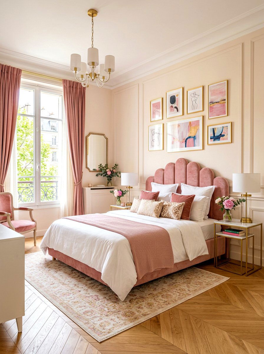 Scalloped headboard - 30 Parisian hotel bedroom ideas
