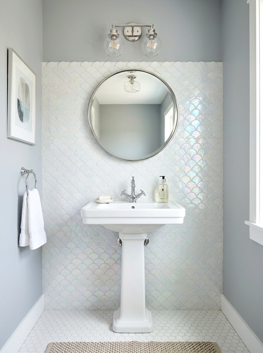 Scalloped tile bathroom backsplash - 30 neo deco bathroom ideas