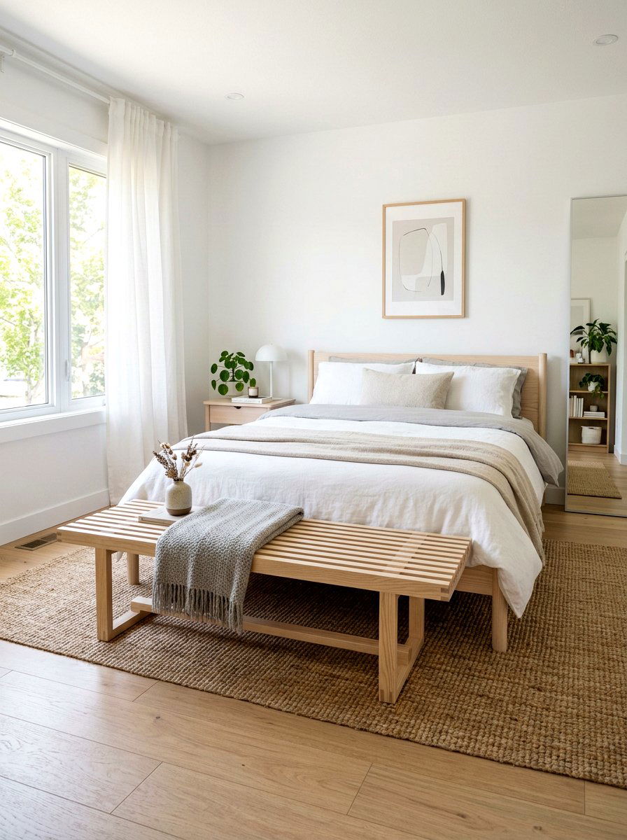 Scandi Bedroom With Slatted Bench - 30 bedroom bench ideas