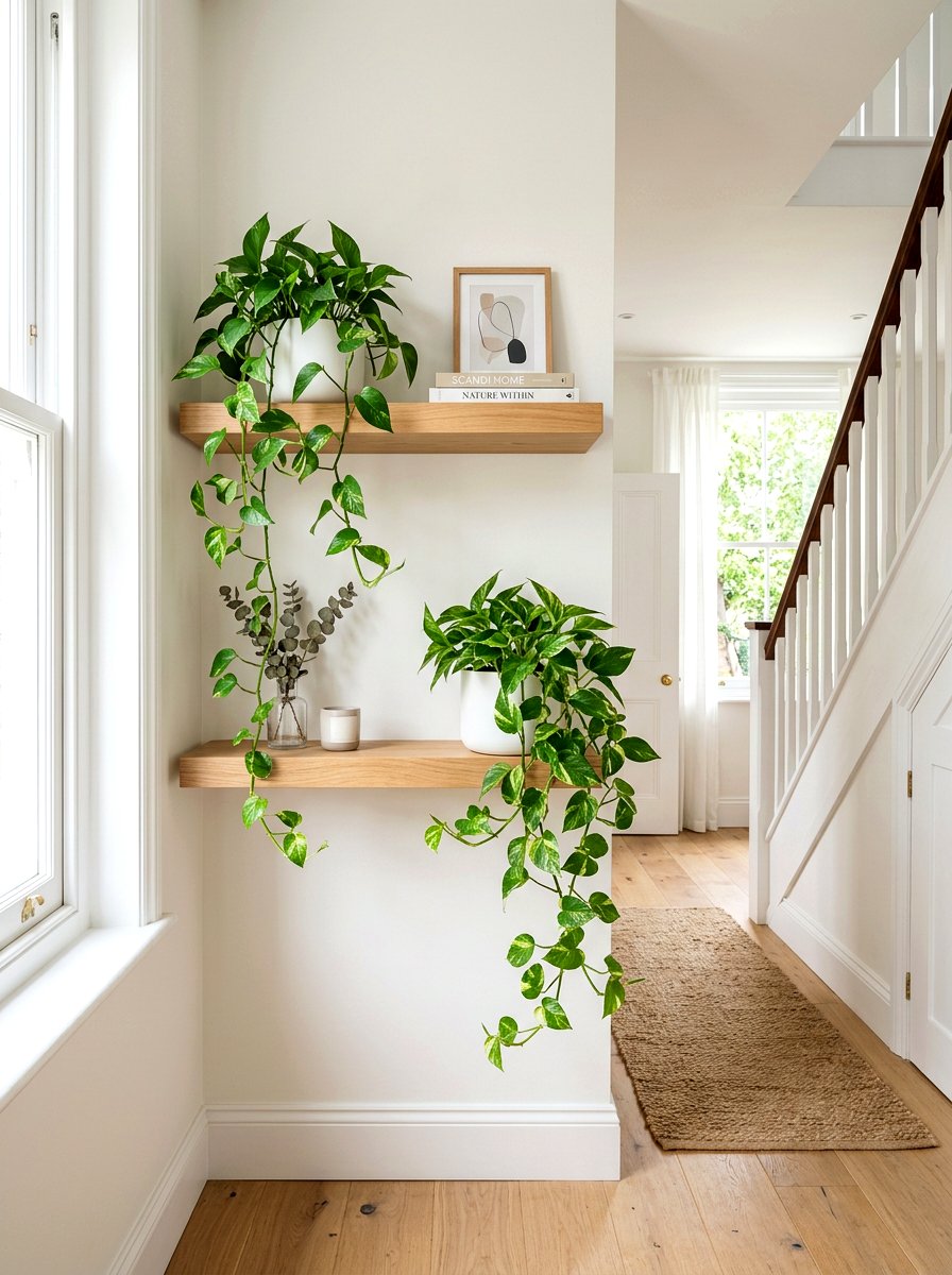 Scandi Floating Landing Shelves - 30 stair landing plant nook ideas