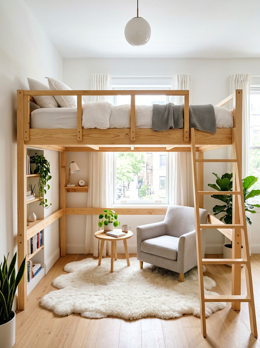 Scandi Loft Bed - 30 loft bed studio apartment ideas